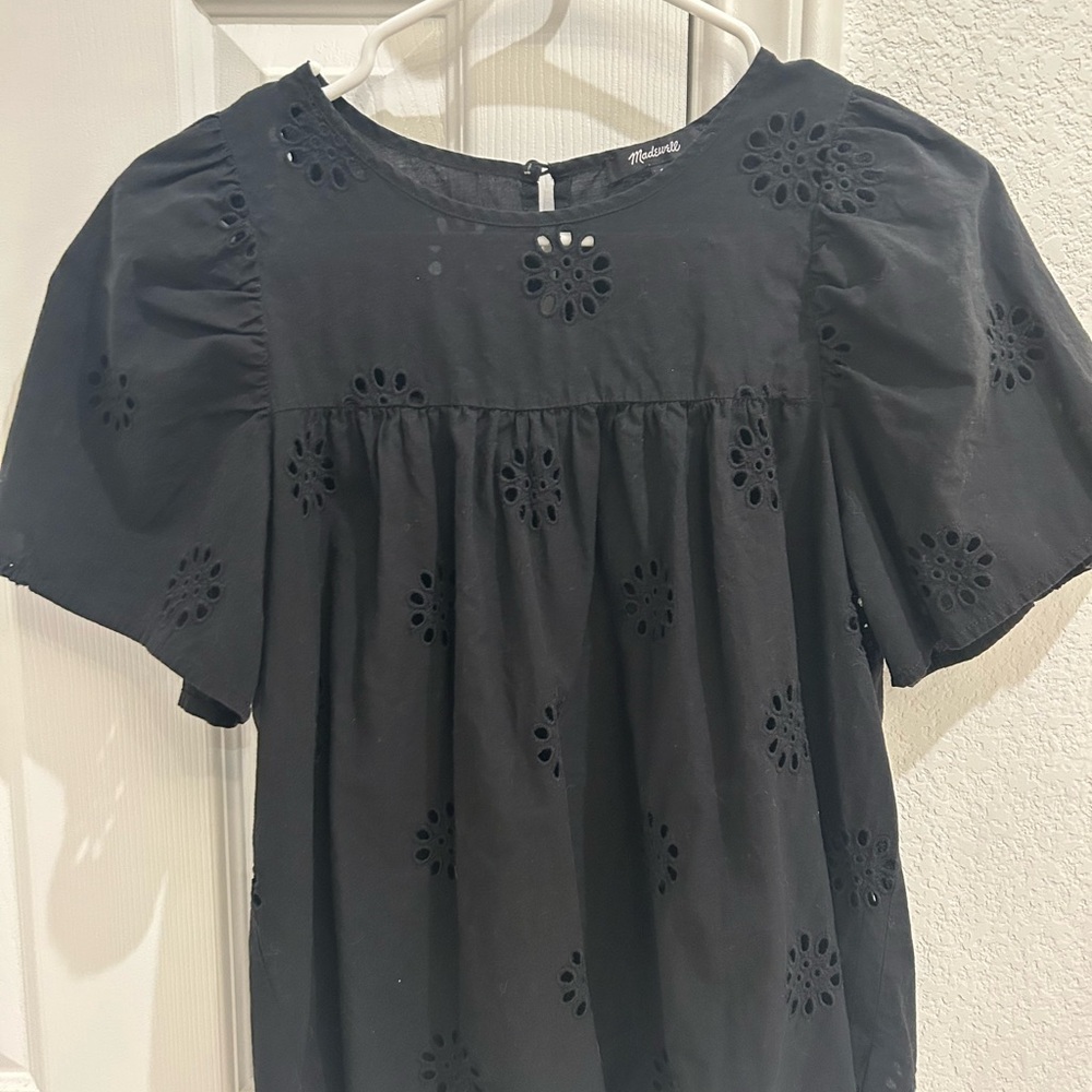 Madewell Black Puff Sleeve Ruffled Blouse